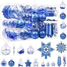 SHareconn 86PCS Christmas Balls Ornaments Set,Shatterproof Plastic Clear Decorative Baubles for Xmas Tree Decor Holiday Wedding Party Decoration, Blue