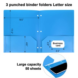 HABGP Colored Folders with Pockets 3 Hole Punched, Plastic Heavy Duty 2 Pocket Blinder Folders with Business Card Holder, Office Binder Folders for Documents, Filing Cabinet, Report, School