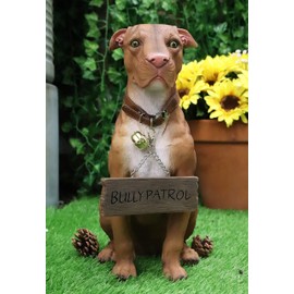 Ebros Gift Lifelike Pet Pal American Pit Bull Dog Statue 13" Tall with Jingle Collar and Greeting Sign As Patio Welcome Entry Door Home Decor Pit Bulls Dogs Family Sculpture