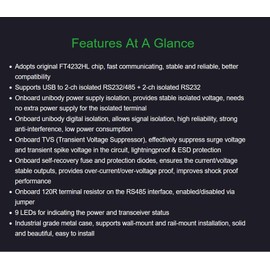 Industrial Isolated USB to RS232/RS485 Converter Adapter, with Original FT4232HL Chip, Supports USB to 4-CH RS232 or USB to 2-CH RS232 + 2-CH RS485, Compatible Linux, Android, Windows 11/10/8.1/8/7
