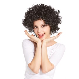 HOTER® Curly Afro Wig for Black Women Short Loose Synthetic Wigs Costume Clown Assorted Color kinky Wigs Soft Hair for Women and Children
