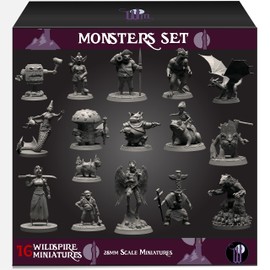 Wildspire Monsters Pack for DND Miniatures Booster Pack of 16 Bulk Monsters 28mm-32mm Scale Dungeons Dragons Accessories D&D Miniature DND Minis D D Figures Starter Set Tabletop Pathfinder Set