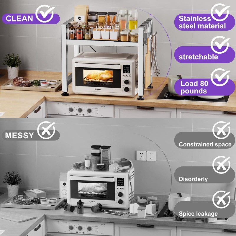 Virvia Extendable Microwave Oven Rack, Microwave Shelf Adjustable Over Microwave