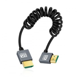 CY Cable HDMI 2.1 Male to HDMI Male 8K 60hz Stretch Coiled Cable Right Angled 90 Degree for HDTV Computer Laptop Monitor