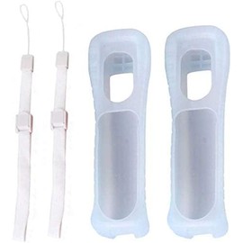 2 x Silicone Skin Case Cover with Hand Wrist Strap for Wii Remote Controller (White)