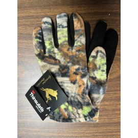 Grand Rapids Hide Company Camo Fleece Gloves with Black Deerskin Leather Palm, Thinsulate Lining, LARGE