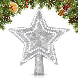 Hollowfly Glitter Mini Star Christmas Tree Topper Christmas Star Pearl Tree Topper Christmas Tree Decoration Mini Christmas Star Tree Toppers Decorative for Holiday Ornament(Silver,4 Inch)