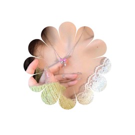 Xmsrn Vintage Crystal Bow Drop Y Necklace Rhinestone Bow Choker Necklace Tiny Star Y Drop Necklace CZ Rhinestone Y Lariat Necklace for Women, Zinc, No Gemstone