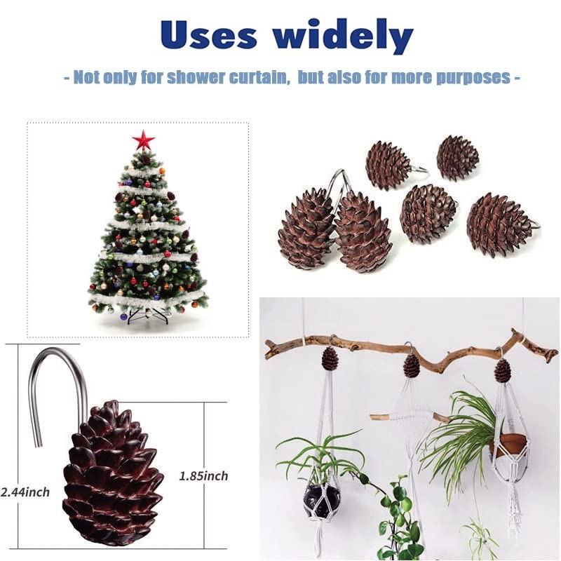 Gracelife Set of 12 Pinecone Shower Curtain Hooks Bathroom Rolling