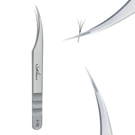 Natuhana High Precision Eyelash Tweezers Stainless Steel Eyelash Tweezers for Classic/Volume/Simple Fan Eyelash Extension, Straight & Curved Tip Ukraine Tweezers for Professionals & Beginners (A-02)