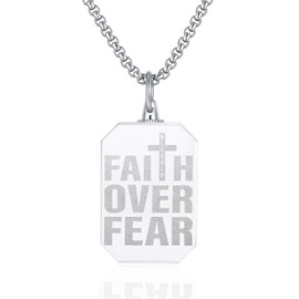 YAQILUBEI Faith Over Fear 3D Crystal Necklace Religious Jewelry for Women Men Uplifting Christian Gift