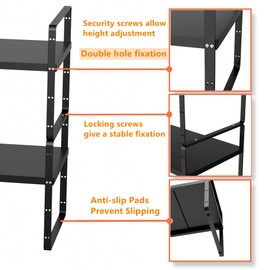 Slideep Expandable Cupboard Organizer,Large Kitchen Cabinet Organizer Stackable Shelf Organizer Large Expandable Shelves, Counter Pantry Storage Organization, Black, 16" to27 L x 10" W, 3 Pack