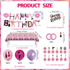 DECUIOCC Spa and Beauty Birthday Party Decoration Set Vibrantly Designed Kids Makeup Themed Party Supplies for Doll-Character and Birthday Decorations Easy to Set Up Ideal for Various Party Scenarios
