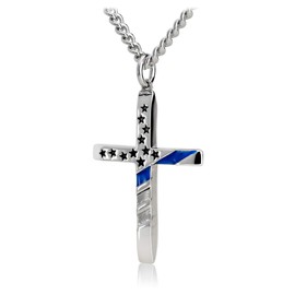 Shields of Strength Men's Tapered Flag Cross with Thin Blue Line - John 19: 30