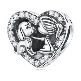 NINGAN 925 Sterling Silver Heart Charm Bead for Jewelry and European Bracelets, Cubic Zirconia, Cubic Zirconia