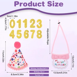 Wanmu Cats Birthday Party Supplies, Pink Birthday Hat with 10 Numbers and Bandana Bows Tie Collar for Puppy Kittens Happy Birthday Party Apparel Outfits Decorations Props