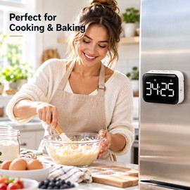 Large LED Digital Kitchen Timer – Magnetic Count Up & Countdown Timer with 3 Volume Levels, 2 Brightness Modes, Stand & Hook, 5268