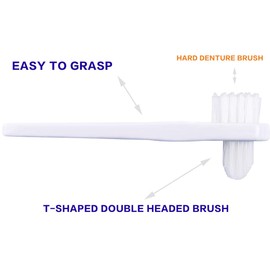 OASISGUEST Denture Cleaning Brush Set, T-Shaped Special Toothbrush, Hard Toothbrush, for Denture Care (Blue, Red, White, 3 Count (Pack of 1))