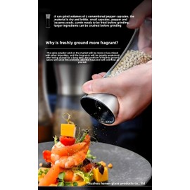 Manual Pepper and Sea Salt Grinder, Set of 2, Ceramic Movement, Stainless Steel Bottle Cap, Glass Bottle Body, Tall model