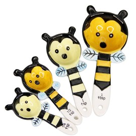 Pacific Giftware Loveable Cute Honey Bee Ceramic Measuring Spoons Set of 4 Creative Functional Kitchen Decor