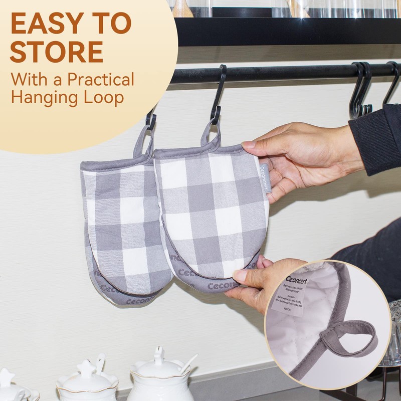 Short Oven Mitts, 2Pcs Kitchen Mitts for Oven, Mini Oven