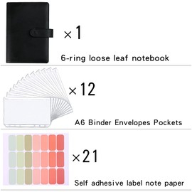 LXWHYP Money Saving Binder, Savings Challenges Book with for Cash Envelopes, 12pcs Zipper Envelopes A6 Budget Binder, Budget Planner for Managing Budgets and Saving Money - Black-7.4IN