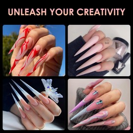 XXXXL Extra Long Nail Tips, BORNBYME Clear Stright Stiletto Nail Tips Acrylic Full Nail Tips 120 PCS