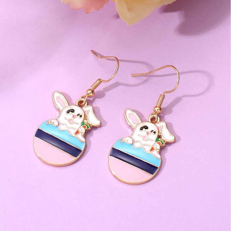 HSWE Easter Earrings Necklaces Set for Women Cute Enamel Bunny
