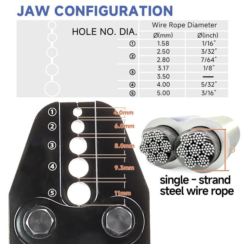 YMYP Wire Rope Crimping Tool, Ferrule Swaging Tool for Aluminum