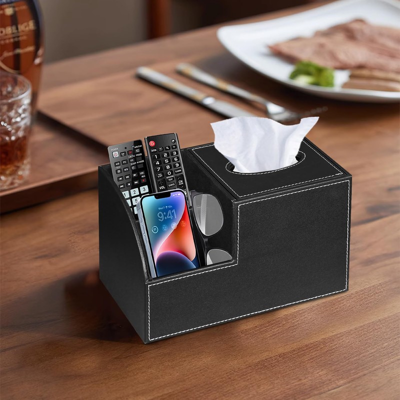 PU Leather Square Tissue Box Cover - Multi-Functional Tissue Box