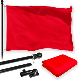 G128 Combo Pack: 5 Ft Aluminum Spinning Flagpole (Black) & Solid Red Color Flag 2.5x4 Ft, LiteWeave Pro Series Printed 150D Polyester | Pole with Flag Included