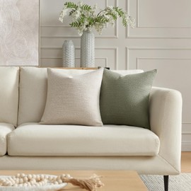 Meekio Set of 2 Light Beige Pillow Covers 16 x 16 inches Decorative Throw Pillow Covers Textured Pillow Covers for Home Decor