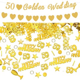 50Th Golden Jubilee 60Th Silver Anniversary Wedding Decorations Bundle Celebration Flags With Confetti 168Cm Party Pennants 15G Heart Shaped Glitter Confetti Pack For Married (50th Golden Wedding)