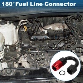 A ABSOPRO Male Flare Reducer Hose Fitting Adapter TF-1001-AN8 180° Fuel Line Connector Aluminum with O-ring Red,Black