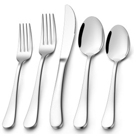 E-far Heavy Duty Silverware Set for 12, 60-Piece Stainless Steel Flatware Cutlery Set, Thick Metal Eating Utensils Including Forks and Spoons Knife, Heavy Weight & Mirror Finish, Dishwasher Safe