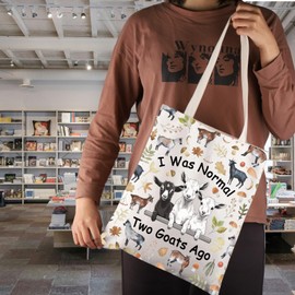 JNIAP Goat Related Gift I Was Normal Two Goats Ago Tote Bag Goat Farmer Gift (Two Goats Ago Tote Bag)