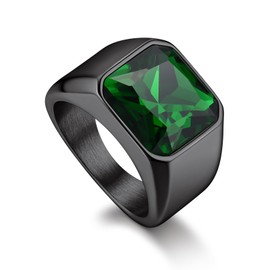 Bandmax Gemstone Signet Rings for Men, Stainless Steel Sovereign Ring Fancy Cut Cubic Zirconia Rings Emerald/Black Onyx/Ruby Ring Wedding Ring Size 12 Gift Packaging