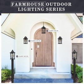 zeyu Modern Outdoor Hanging Porch Light, 14.6 Inch Outdoor Pendant Lights for Porch, Die-Cast Aluminum with Clear Water Ripple Glass, Black Finish, ZX48MH-WG BK