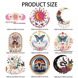 arricraft 9 Sheets Inspirational Theme Iron on Decals Patches, Moon Roses Flowers Butterflies Iron on Stickers Heat Transfer Stickers PET Washable Patches for DIY Clothes Decor, 9inch(23cm) Long