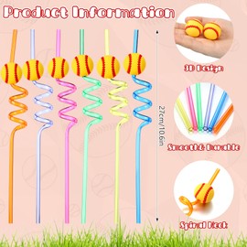 Teenyyou 12 Pcs Softball Party Favors 3D Softball Straws Softball Themed Party Decorations 3D Softball Drinking Straws Reusable Softball Party Straws for Sport Birthday Party Supplies