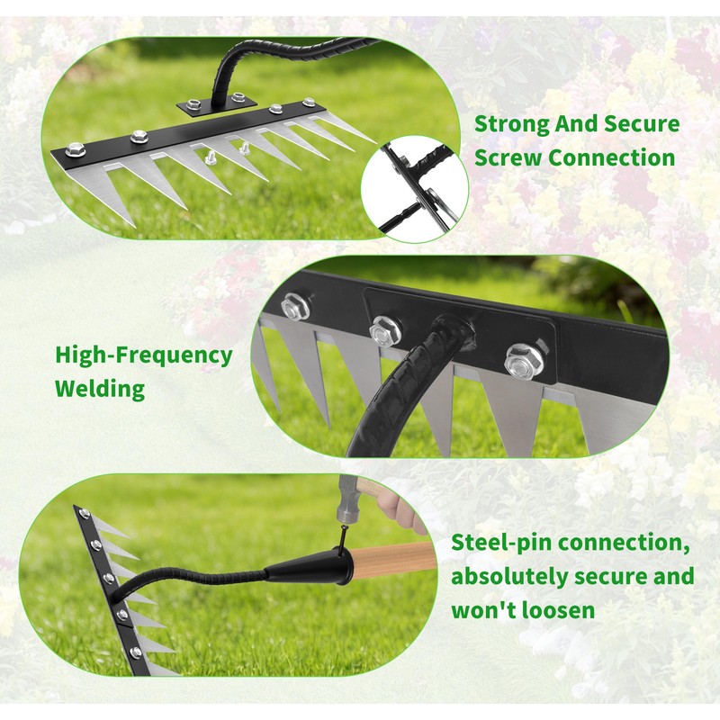 ATLRGISL Iron Weeding Rake with Wooden Long Handle 2.0, 8