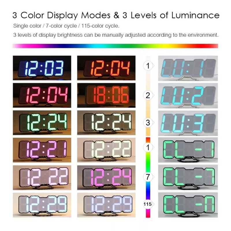 SJTR Reloj 3d Led Digital De Pared Con Alarma Control