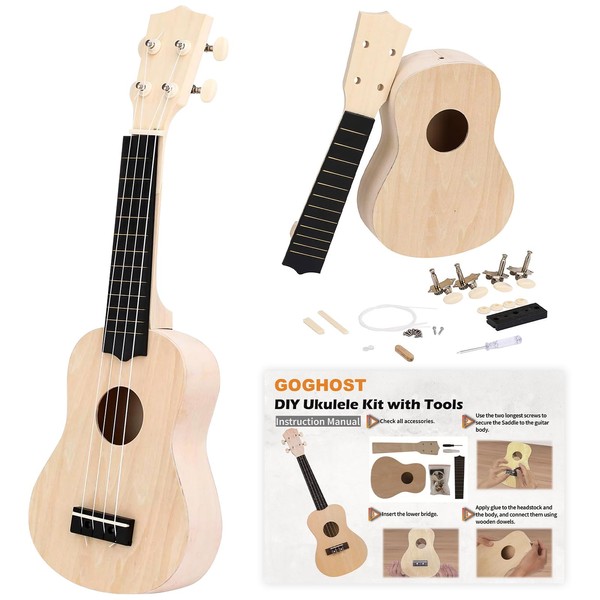 DIY Ukulele Kit with Tools（21 inch) - Build Your Own