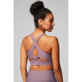 Fabletics Women's No-Bounce Sports Bra, Workout, Yoga, Athletic, Fitness, Gym, UPF Protection, 4-Way Stretch, S, Plum Cactus/Logo
