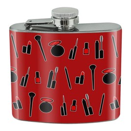 Makeup Lipstick Mascara Eyeliner Pattern Stainless Steel 5oz Hip Drink Kidney Flask