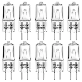 GY6.35 Light Bulbs, 120V 50W Crystal Clear Halogen Bulb 2 Pin, T4 JC Bi-Pin Base G6.35 Capsule Bulb, Dimmable 2700K Warm White 2 Prong Light Bulb for Pendant Light, Microwave Oven, Table Lamp, 10 Pack