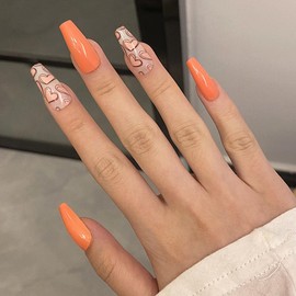 Bufenia Coffin Fake Nails Leopard Ballerina Heart False Nail Acrylic Press on Nails Long 24 Pieces for Women and Girls (A)