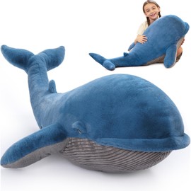 Tezituor 43.3 inch Giant Whale Stuffed Animal, Large Realistic Blue Stuffed Whale Plush Ocean Toys Gift for Christmas Birthday, Hugging 4ft Soft Whale Plush Body Pillow for Girls Boys