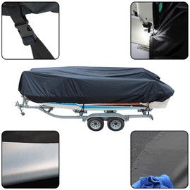 GXYWADY 20-22ft Black Heavy Duty 210D Boat Cover Replacement for Trailerable Fishing Ski Bass V-Hull Tri-Hull Runabouts