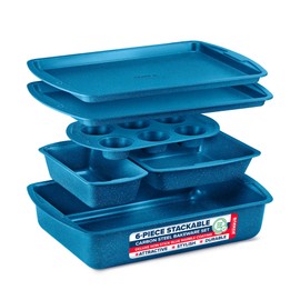 BAKKEN Kitchen Baking Pan Set - Nonstick Blue Marble Coating, Commercial Grade Carbon Steel Bakeware Sets, Baking Kitchen Essentials, PFOA, PFOS, PTFE Free, Oven Safe Tray (Up To 450° F), Set of 6